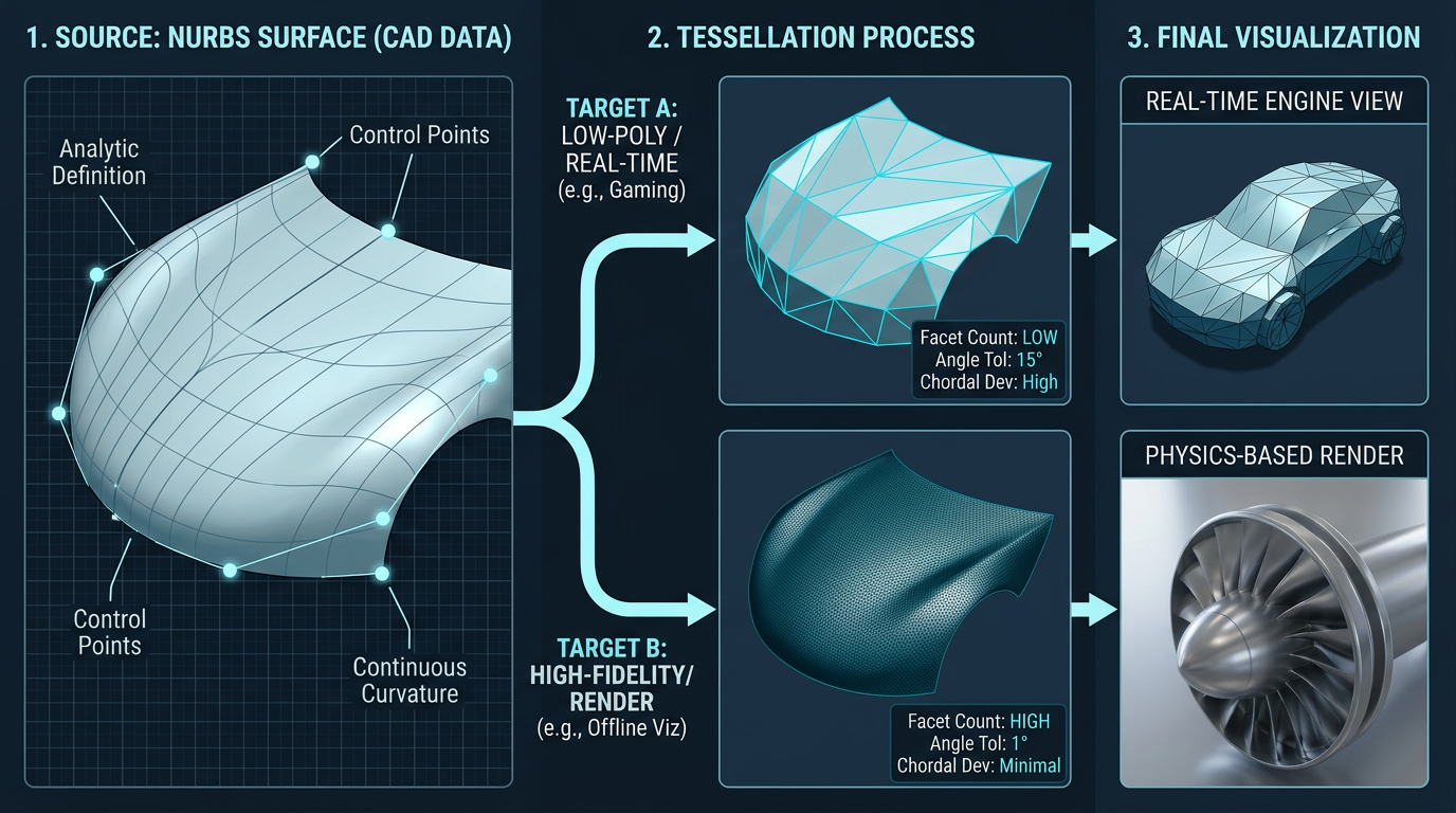 NURBS 曲面从 CAD 数据到 Tessellation 再到实时或离线可视化的流程