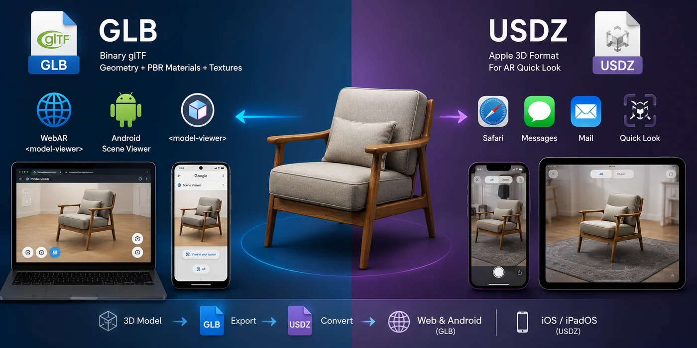 GLB 和 USDZ 在 Web、Android、iOS 与 iPadOS AR 平台中的格式分流